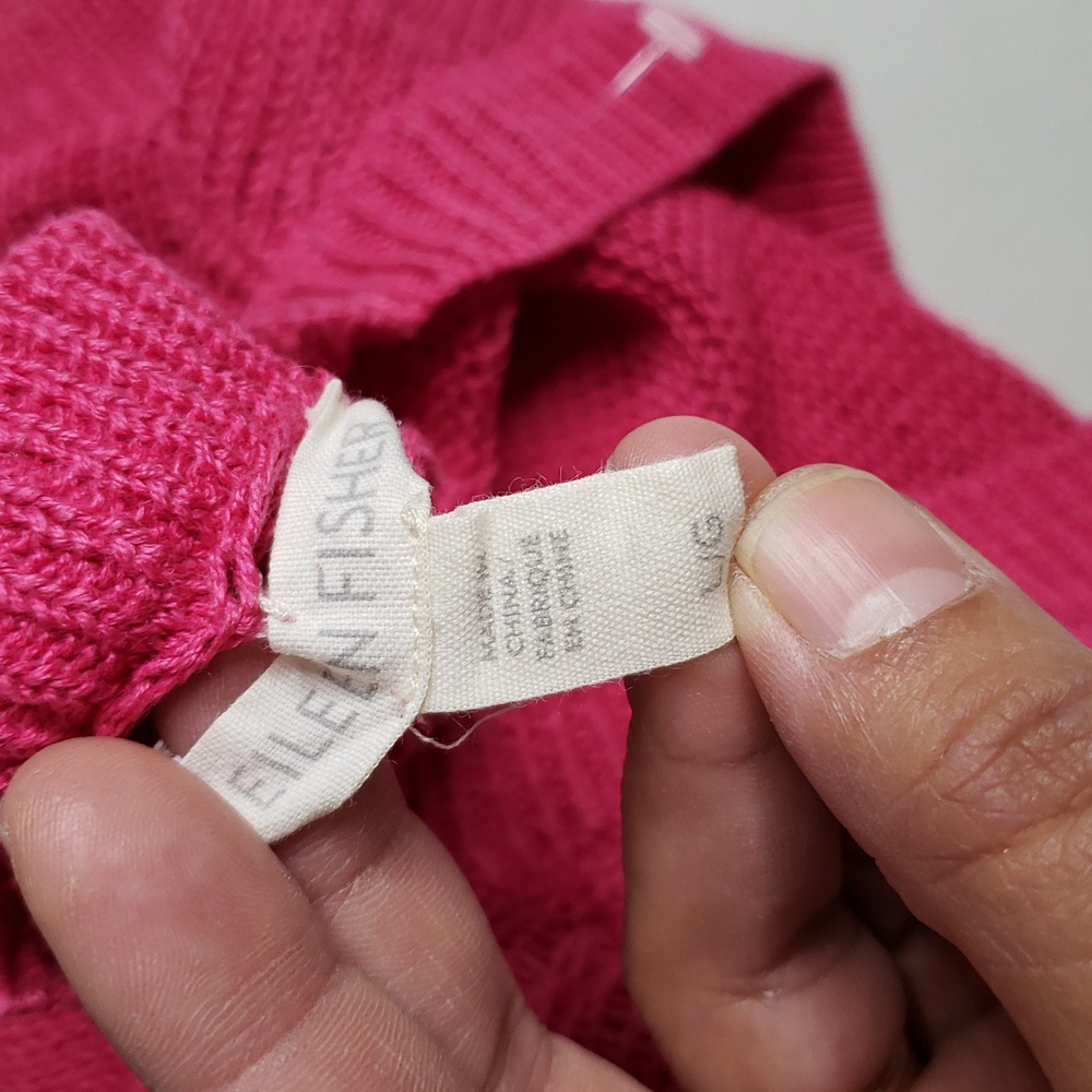 Eileen Fisher Open Knit Crew Neck Pullover Sweater Size L Hot Pink Feminine - Picture 7 of 12